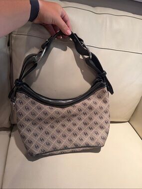 Dooney & Bourke Beige Monogram Shoulder Bag with Black Trim